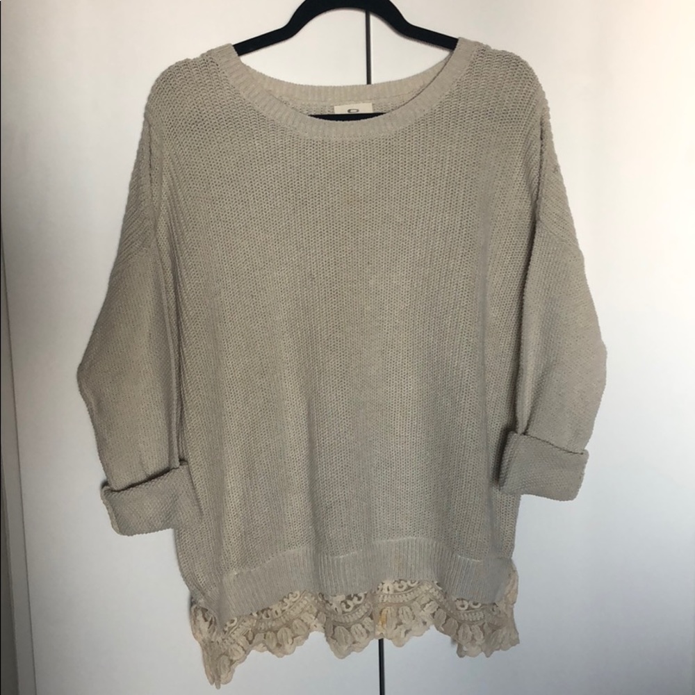 Cream Chunky Knit Lace Detail Sweater